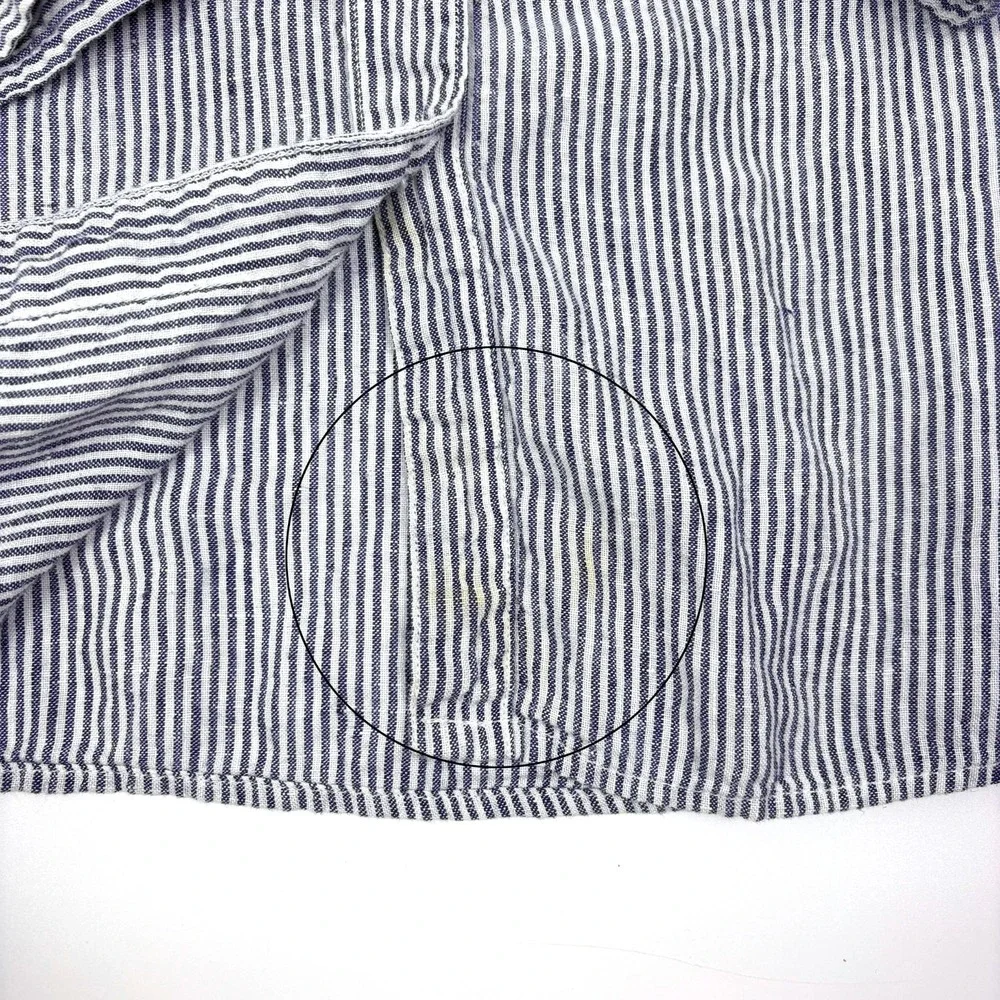 LL Bean Premium Washable Linen Button Up Shirt Womens Sz L White Blue Tunic - Picture 7 of 16